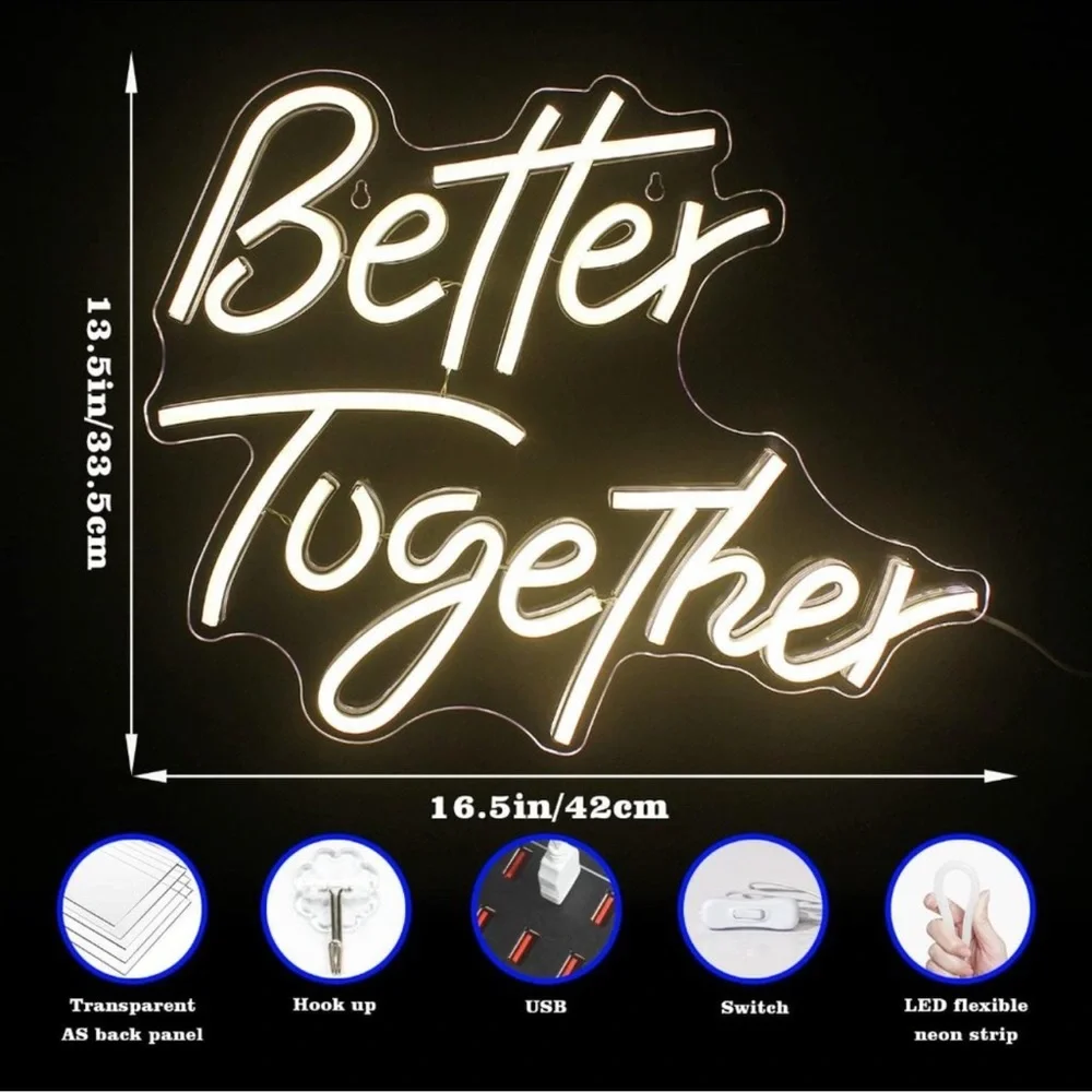 Better Together Neon Sign Wedding Anniversary Dating Couple Bedroom Wall Light